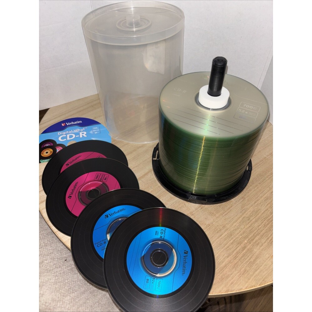 70 VERBATIM Blank 52X CD-R CDR Branded Logo 700MB Media Disc+ 4 Digital Vinyl